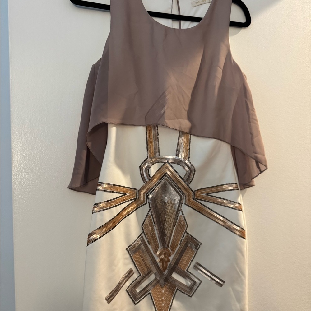 Chic Tan and Gold Women's Mini Dress